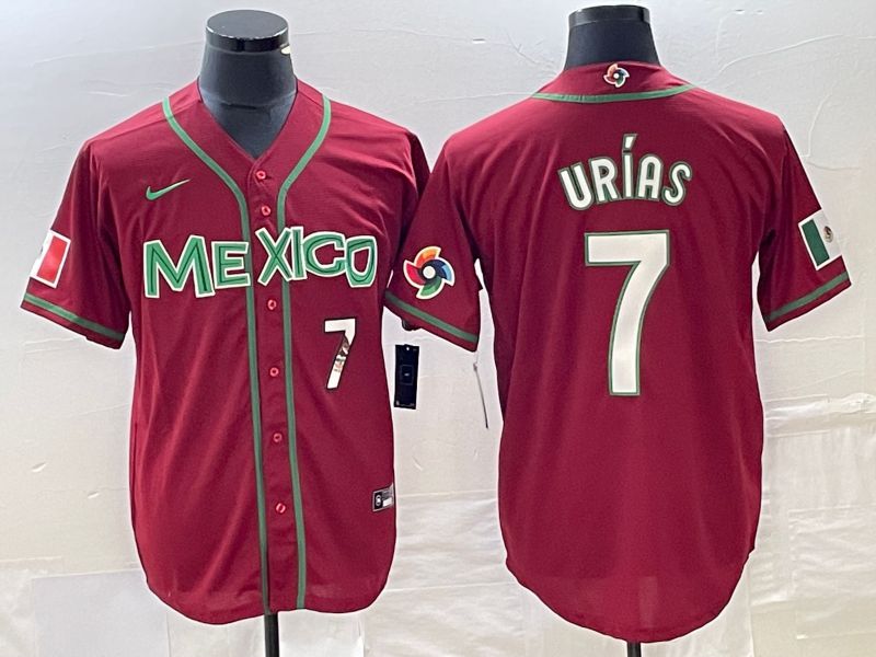 Men 2023 World Cub Mexico #7 Urias Red white Nike MLB Jersey11